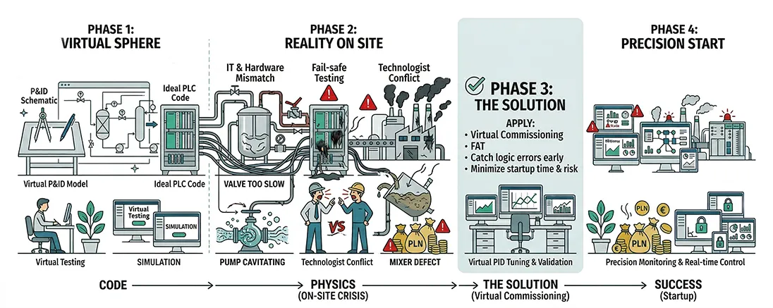 Process Line Commissioning: When Program Code Brutally Collides with Physics